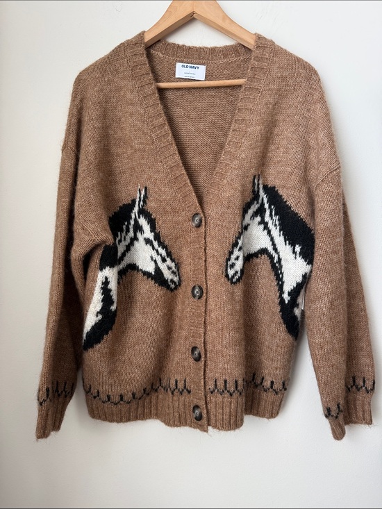 Old Navy Sweaters - Old Navy Brown Horse Intarsia Button-Front Cardigan Size L NWT
